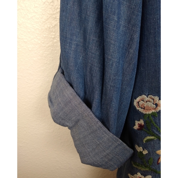 Style & Co Denim-Like Embroidered Shirt - Picture 3 of 6
